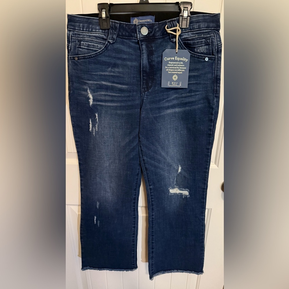 Democracy Blue Straight Leg Jeans with Distressed Details Size 10